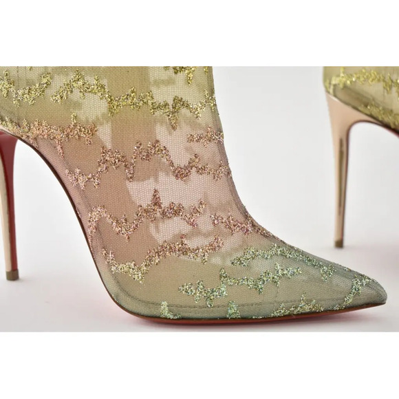 Christian Louboutin Nancy Bootie 100 Multicolor Glitter Mesh Pump Heel Boot 40 - Picture 4 of 12
